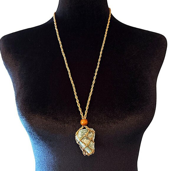 Natural Raw Stone Necklace Braided Slider Necklace Crystal Hammock - Picture 1 of 5